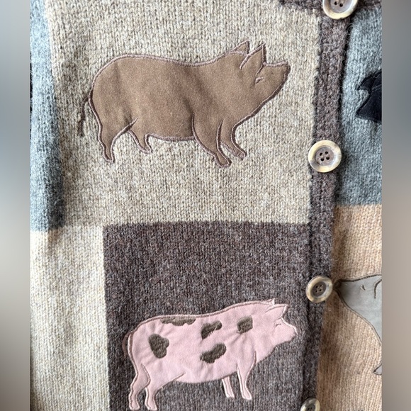 SUSAN BRISTOL Pig Cardigan Sweater Wool Cottagecore Grandma Folk Heritage VTG M - Picture 3 of 8